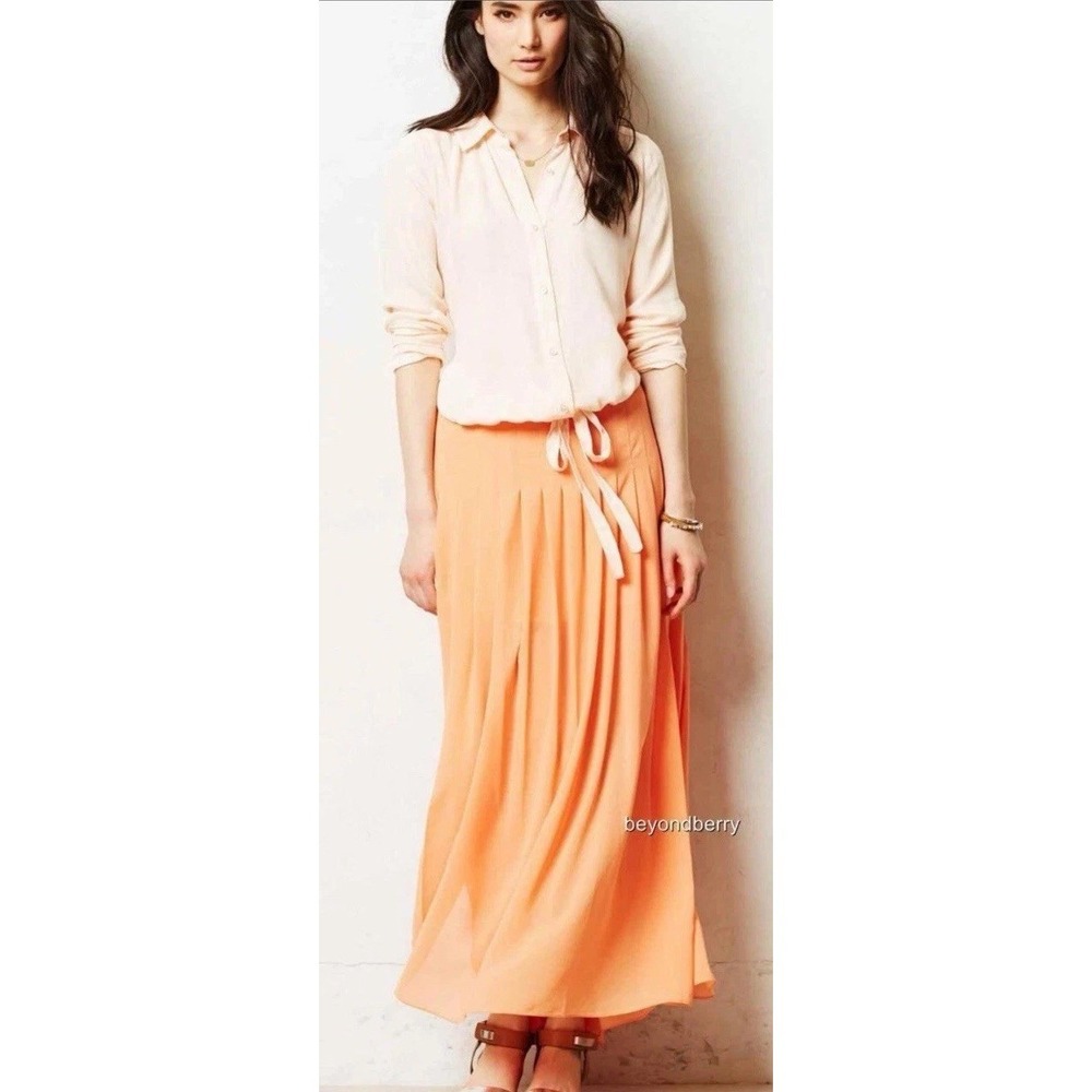 NEW Anthropologie Maeve Zocalo Maxi Skirt  Size Large Flowy Orange Pleated